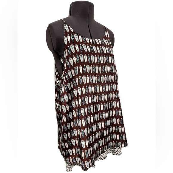 Porridge for Anthropologie Feather Print Layered Split Back Camisole Top Size M - Picture 4 of 14
